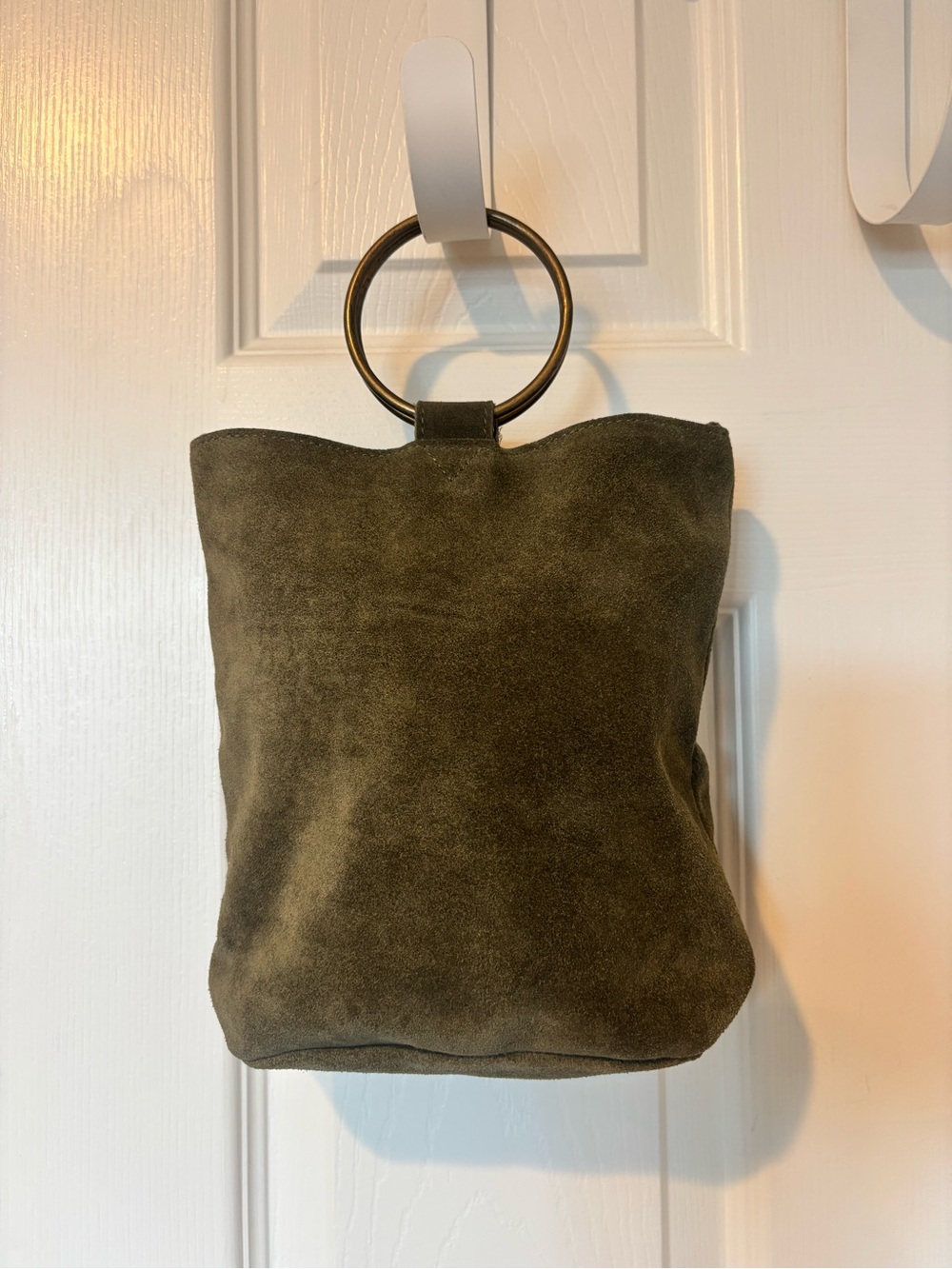 Olive Green Suede Ring-Handle Women's Bag